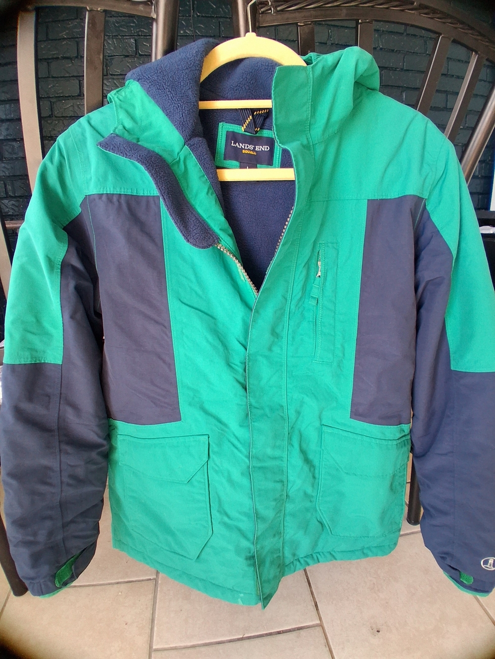 Lands End Womens Sz L Navy & Green Insulated Hooded Jacket